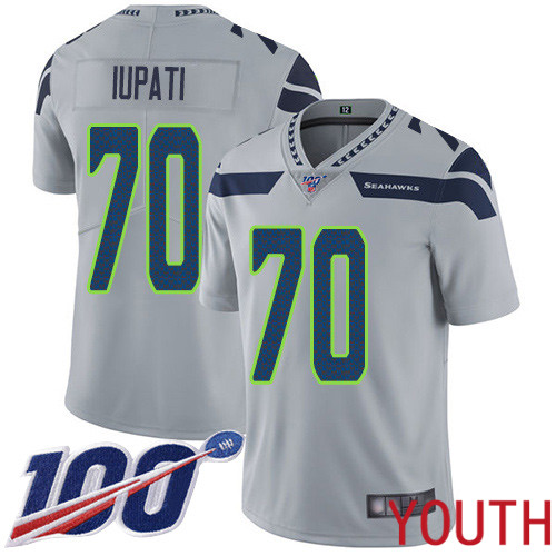Seattle Seahawks Limited Grey Youth Mike Iupati Alternate Jersey NFL Football #70 100th Season Vapor Untouchable->youth nfl jersey->Youth Jersey